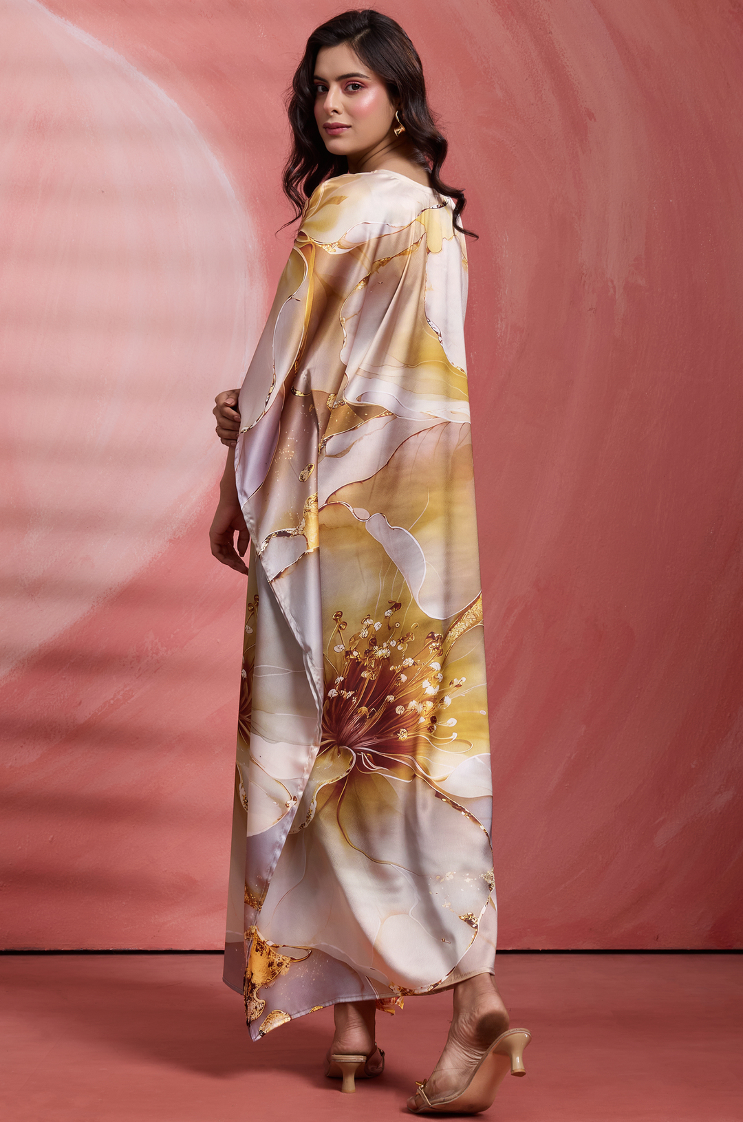 Muted Amber Kaftan - Women's Satin Kaftan Online India | Label Aarna