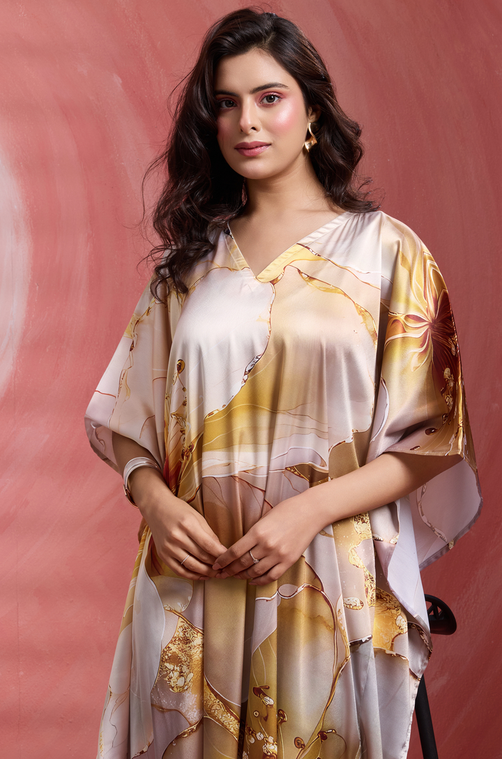 Muted Amber - Premium Long Kaftan for Women | Label Aarna
