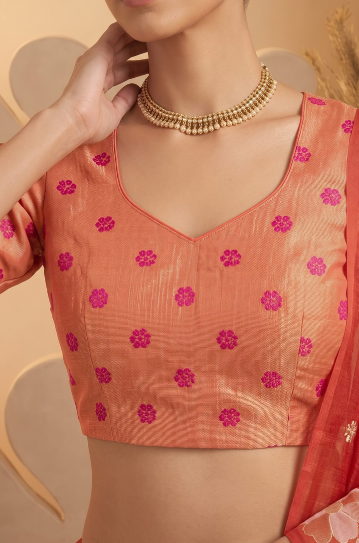 Red Woven Jamdhani Cotton Saree | Madhuban Collection