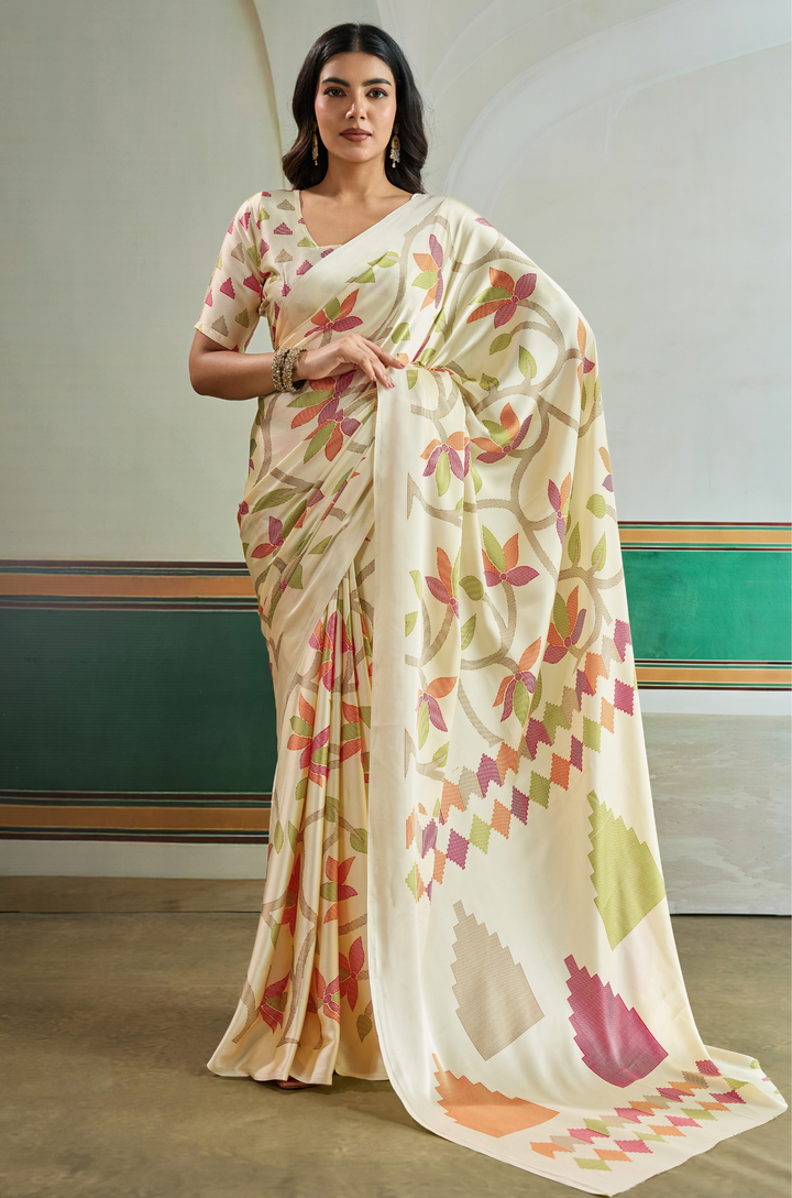 Cream Vibrant Luxe Digital Ajrakh Print Saree