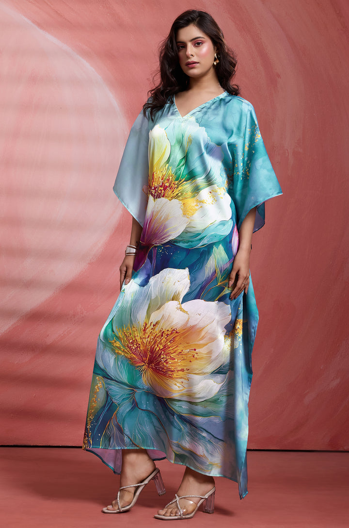 Whisper Flora Long Satin Kaftan Dress - Buy Women Kaftan Online India | Label Aarna