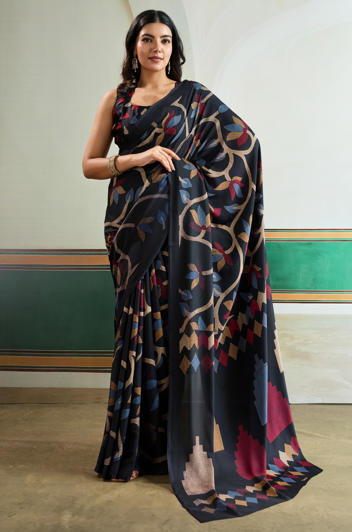 Black Vibrant Luxe Digital Ajrakh Print Saree