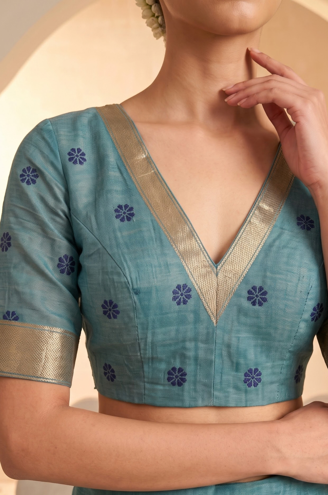 Aqua Blue Woven Jamdhani Cotton Saree | Madhuban Collection