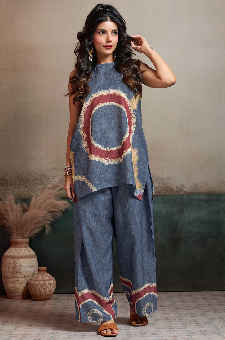 Ocean Ember Linen Women Co-ord set with Digital Print