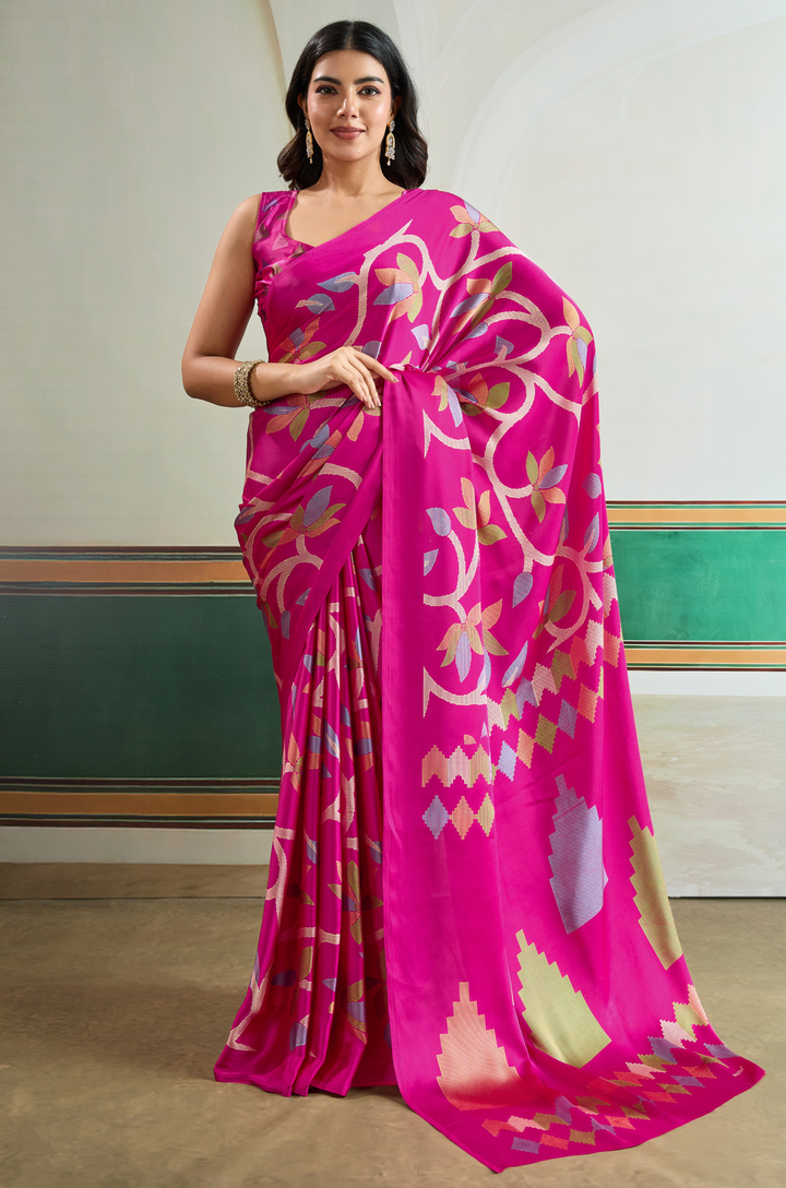 Pink Vibrant Luxe Digital Ajrakh Print Saree