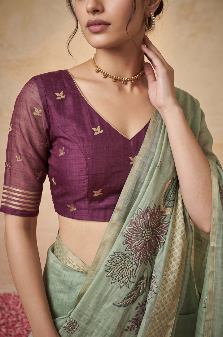 Mint Green Woven Jamdhani Cotton Saree | Gulnaar Collection
