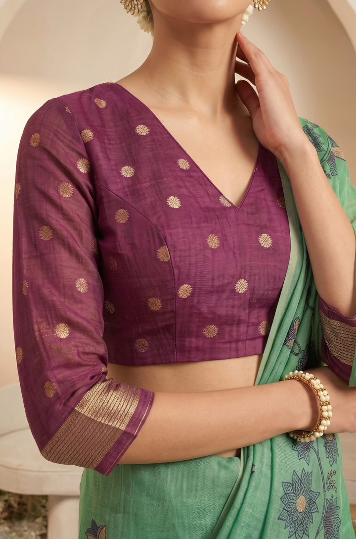 Green Woven Jamdhani Cotton Saree | Madhuban Collection