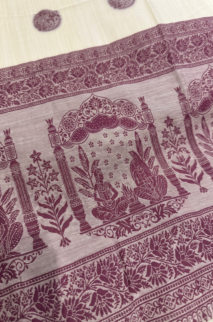 Wine Woven Jamdhani Cotton Saree | Sutra Collection