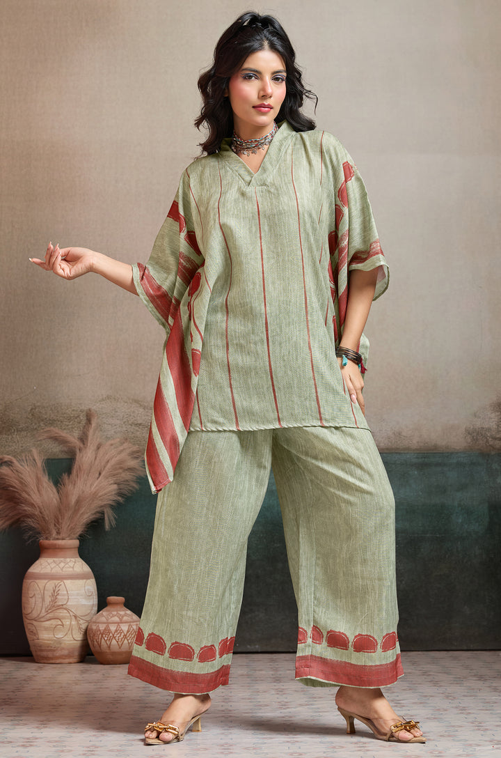 Rustic Leaf Linen Women Co-ord set with Digital Print