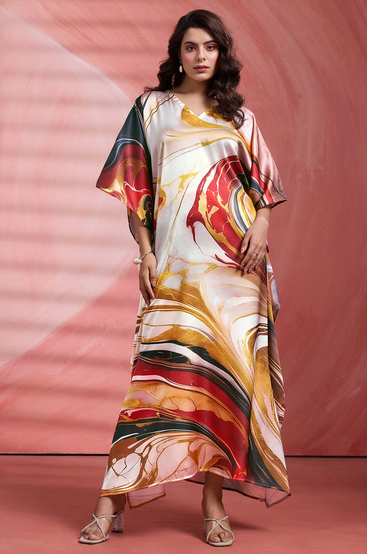 Classic Marble Long Satin Kaftan Dress - Buy Women Kaftan Online India | Label Aarna
