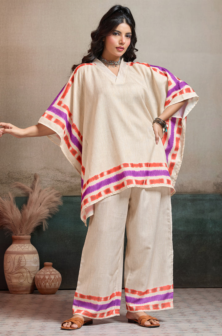 Plum Grid Linen Women Co-ord set with Digital Print