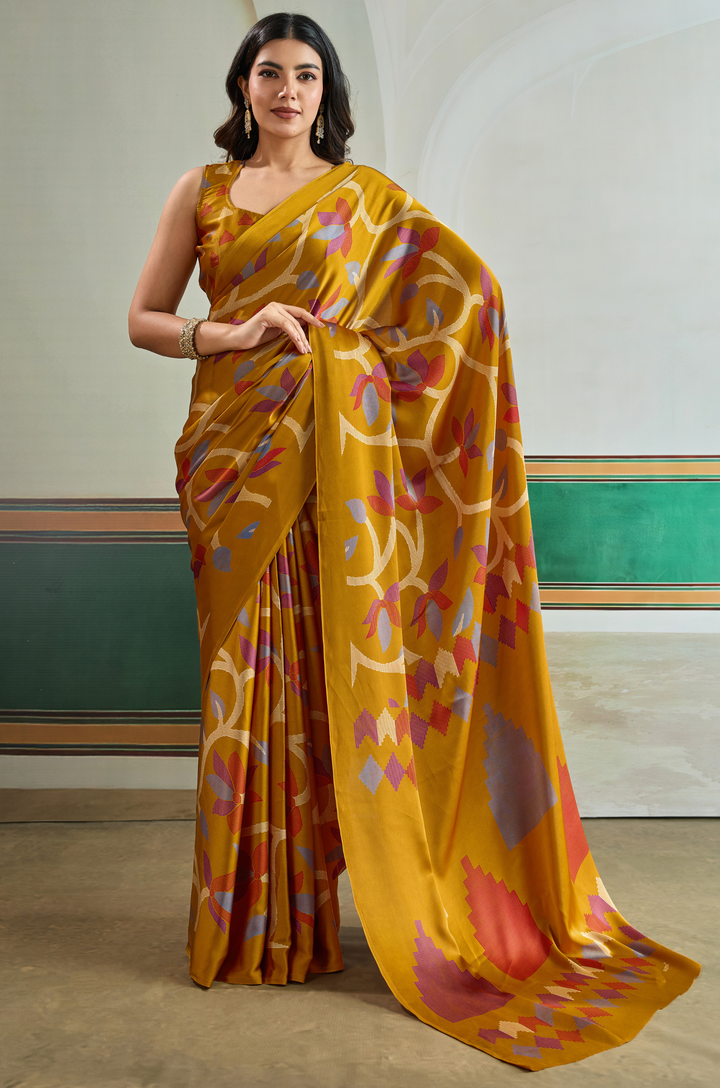 Mustard Vibrant Luxe Digital Ajrakh Print Saree