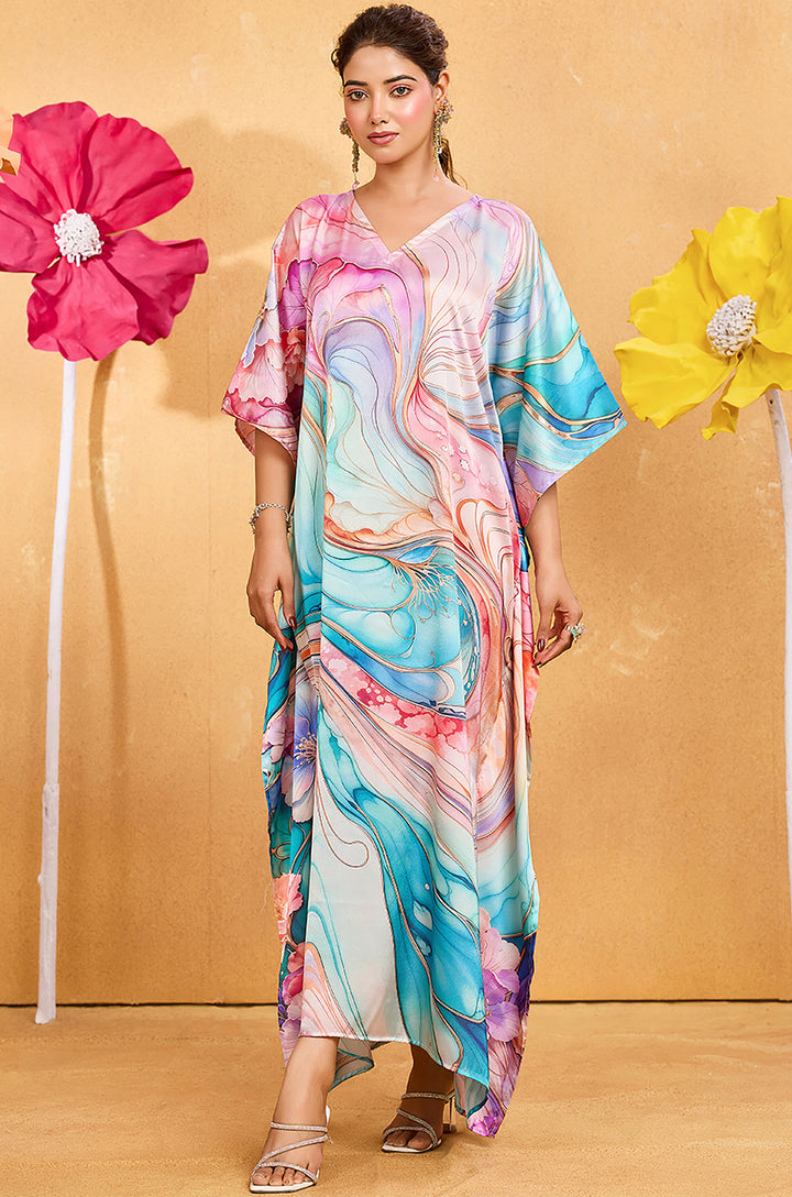 Cascade Long Satin Kaftan Dress - Buy Women Kaftan Online India | Label Aarna