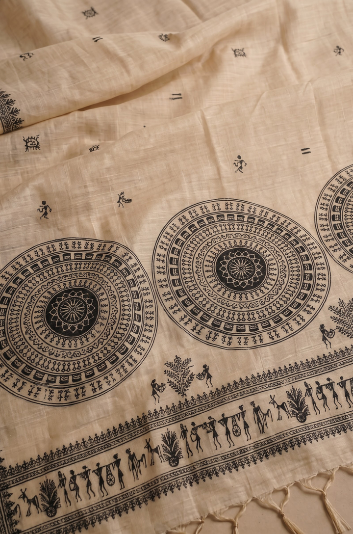 Black Woven Jamdhani Cotton Saree | Sutra Collection