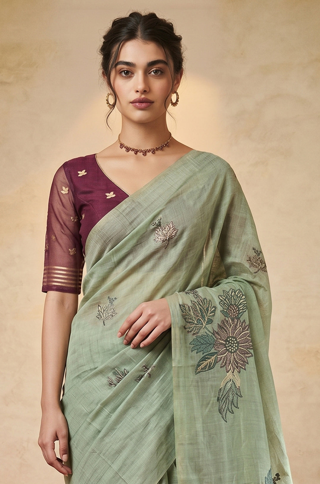 Mint Green Woven Jamdhani Cotton Saree | Gulnaar Collection