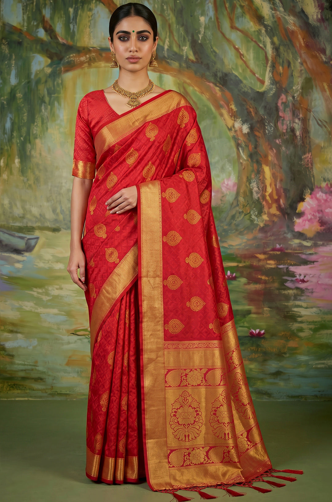 Bright Red Handloom Woven Silk Saree | Aaradhya Collection