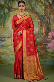 Bright Red Handloom Woven Silk Saree | Aaradhya Collection