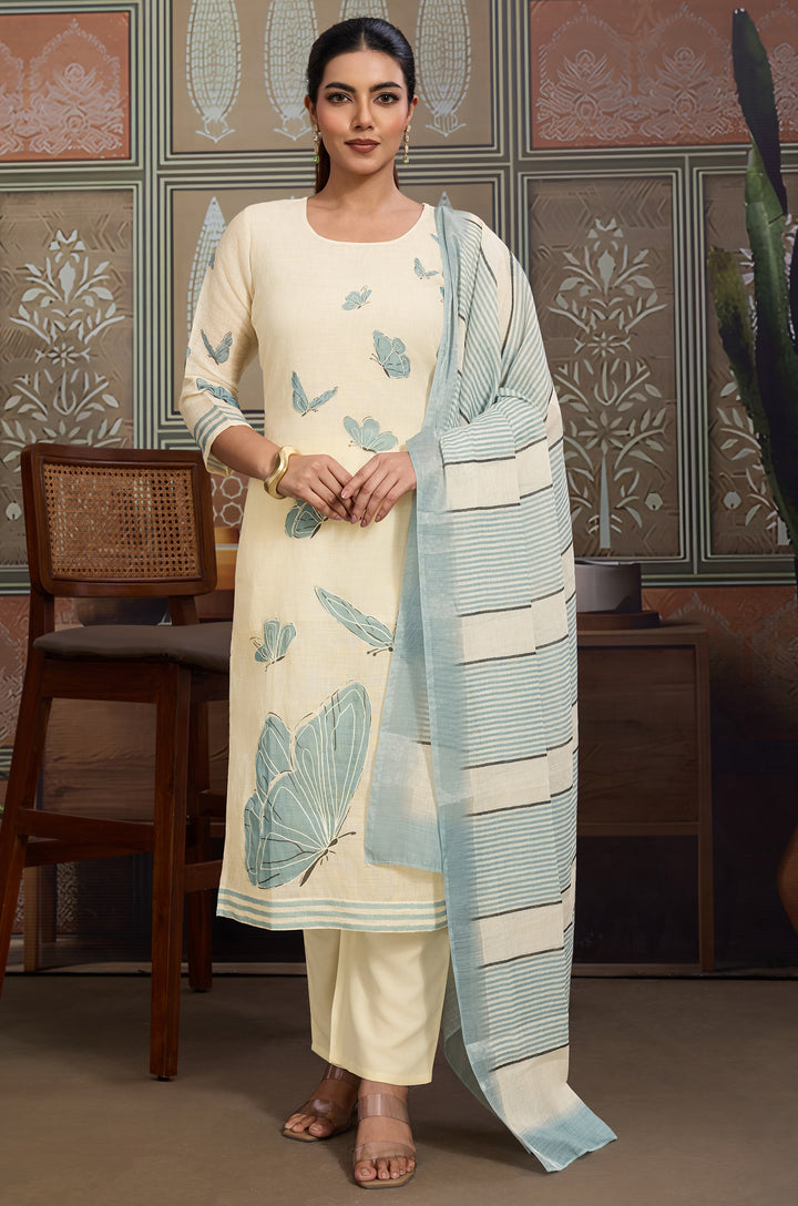 Butterfly Breeze Linen Cotton Women Suit Set with Digital Print Dupatta
