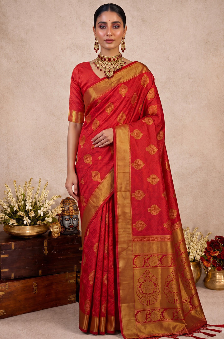 Orange Handloom Woven Silk Saree | Aaradhya Collection