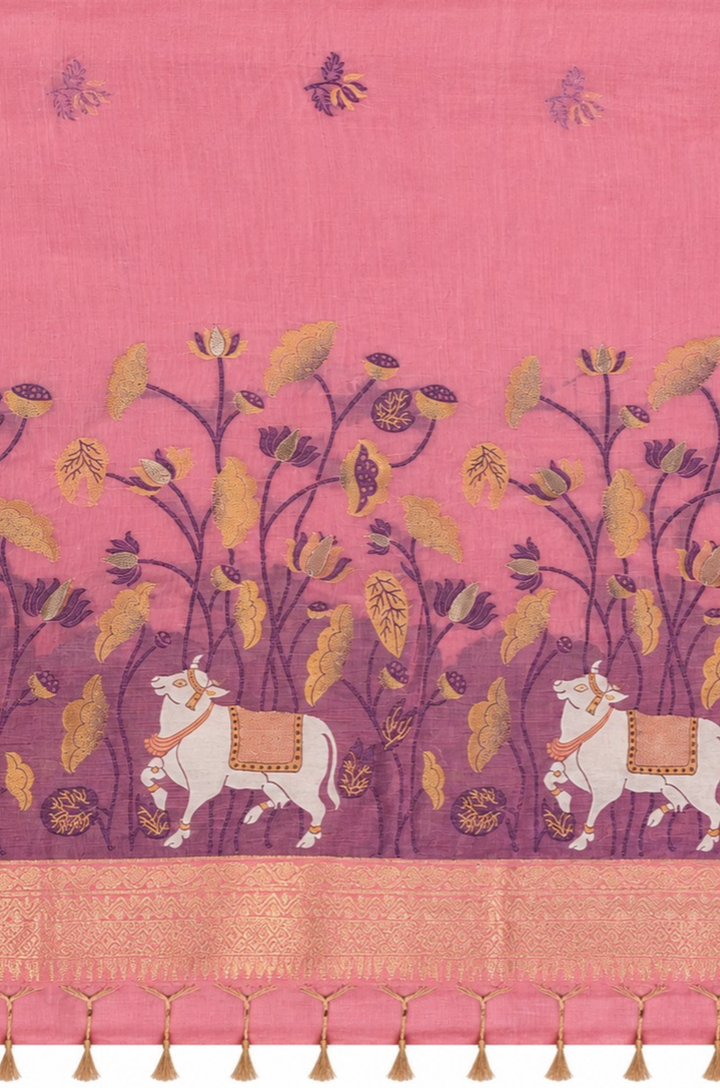 Pink Woven Jamdhani Cotton Saree | Braj Collection
