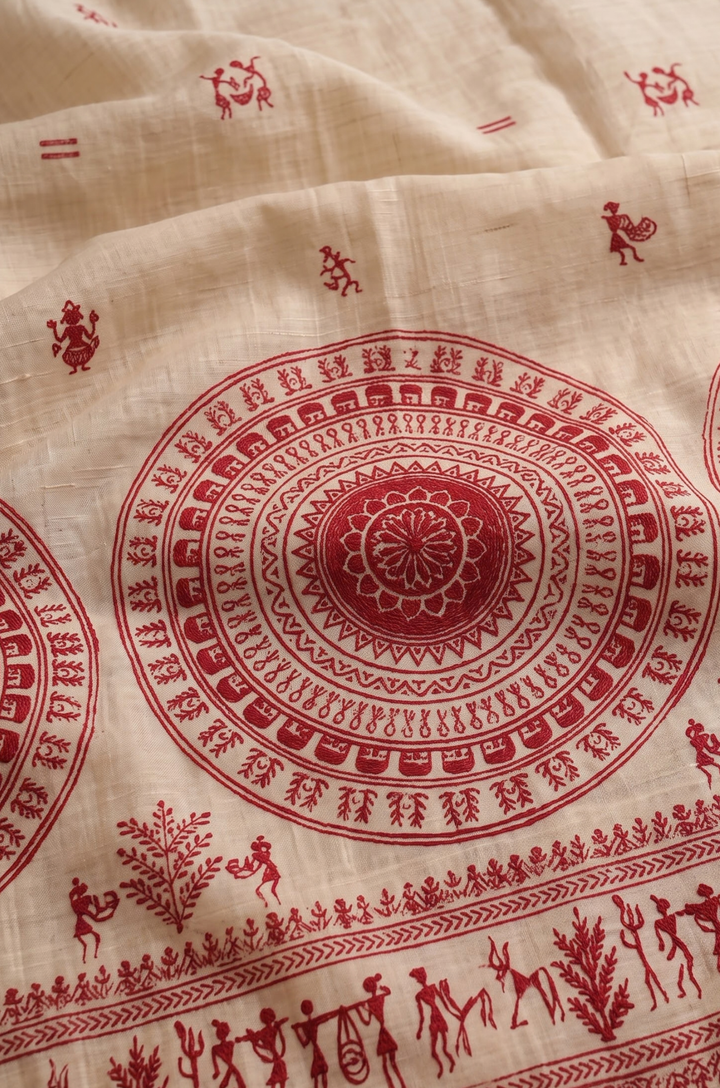 Red Woven Jamdhani Cotton Saree | Sutra Collection