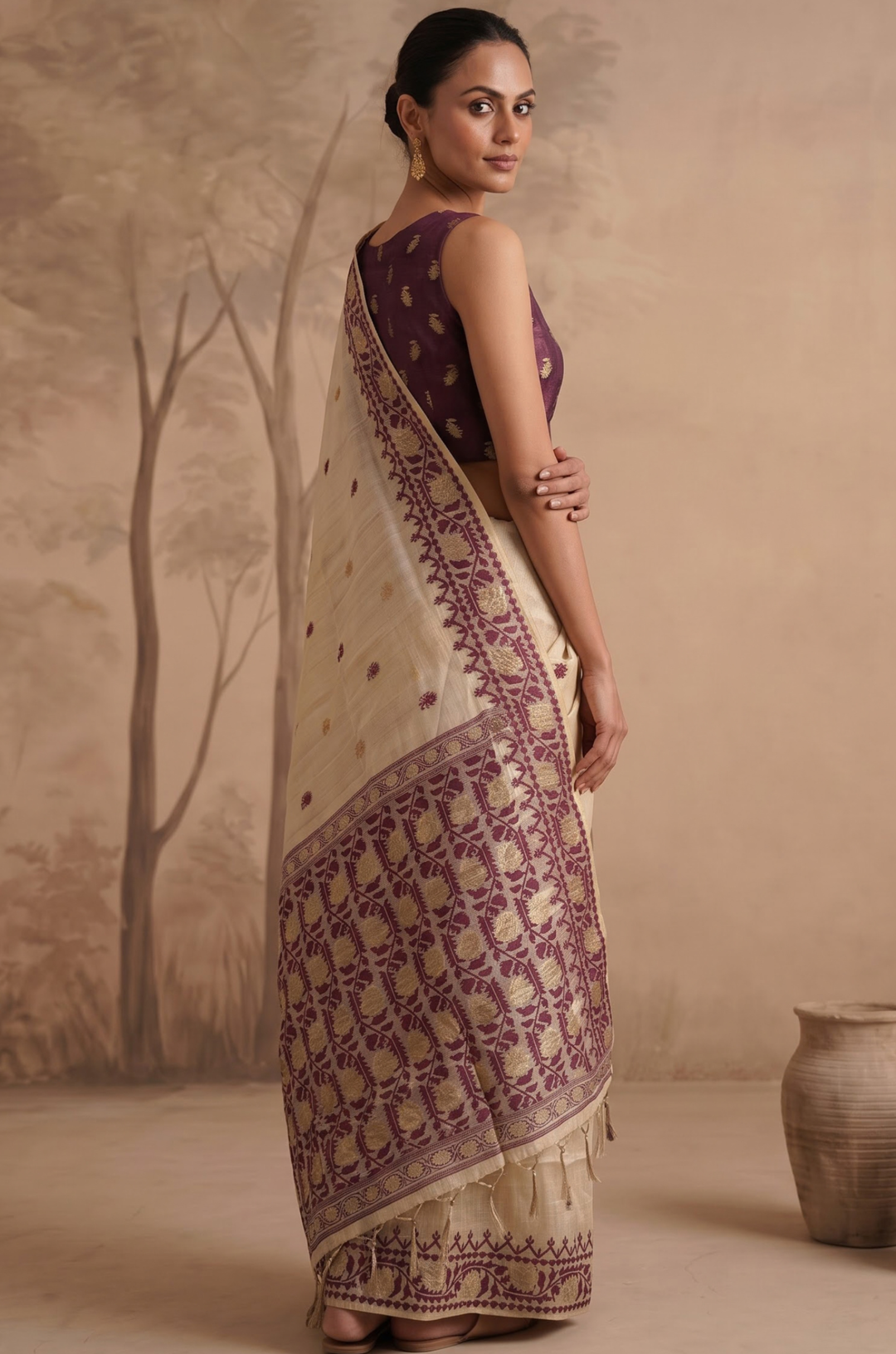 Purple Woven Jamdhani Cotton Saree | Sutra Collection