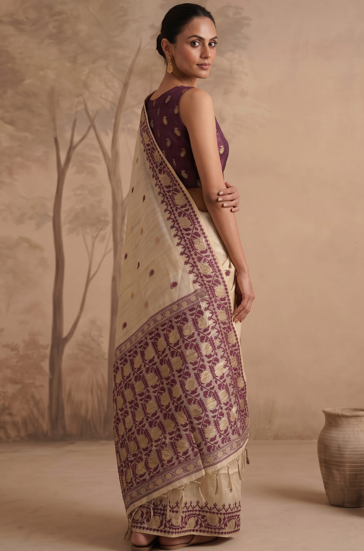 Purple Woven Jamdhani Cotton Saree | Sutra Collection