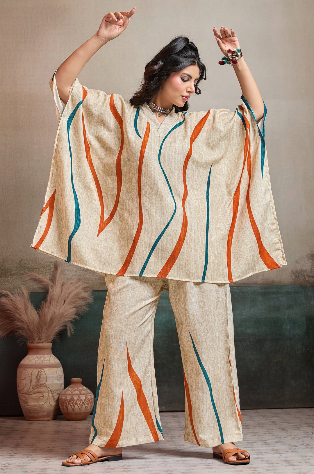 Wave Valley Linen Women Co-ord set with Digital Print