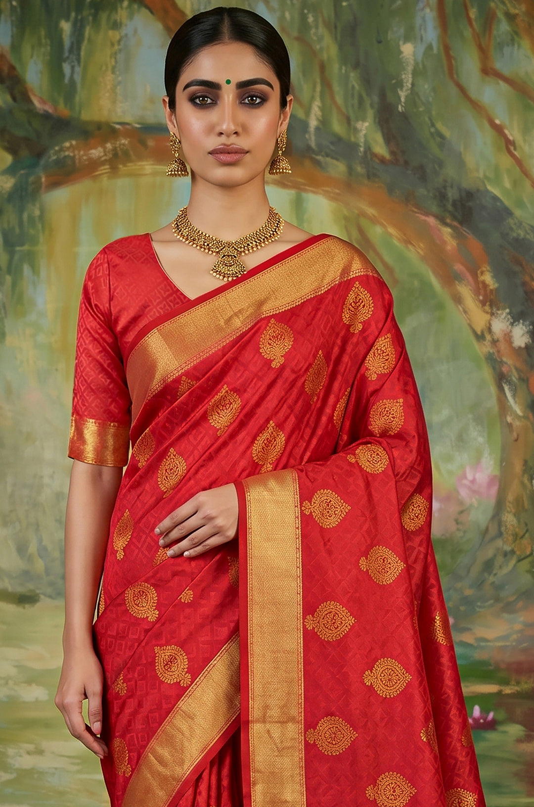 Bright Red Handloom Woven Silk Saree | Aaradhya Collection