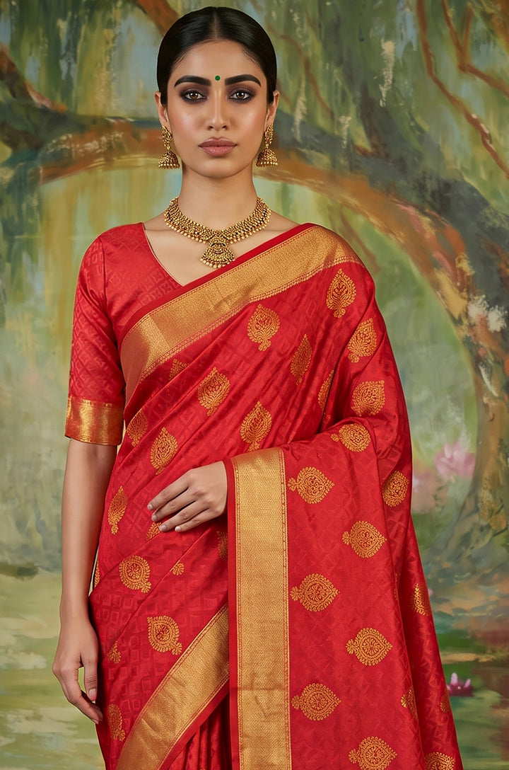 Bright Red Handloom Woven Silk Saree | Aaradhya Collection