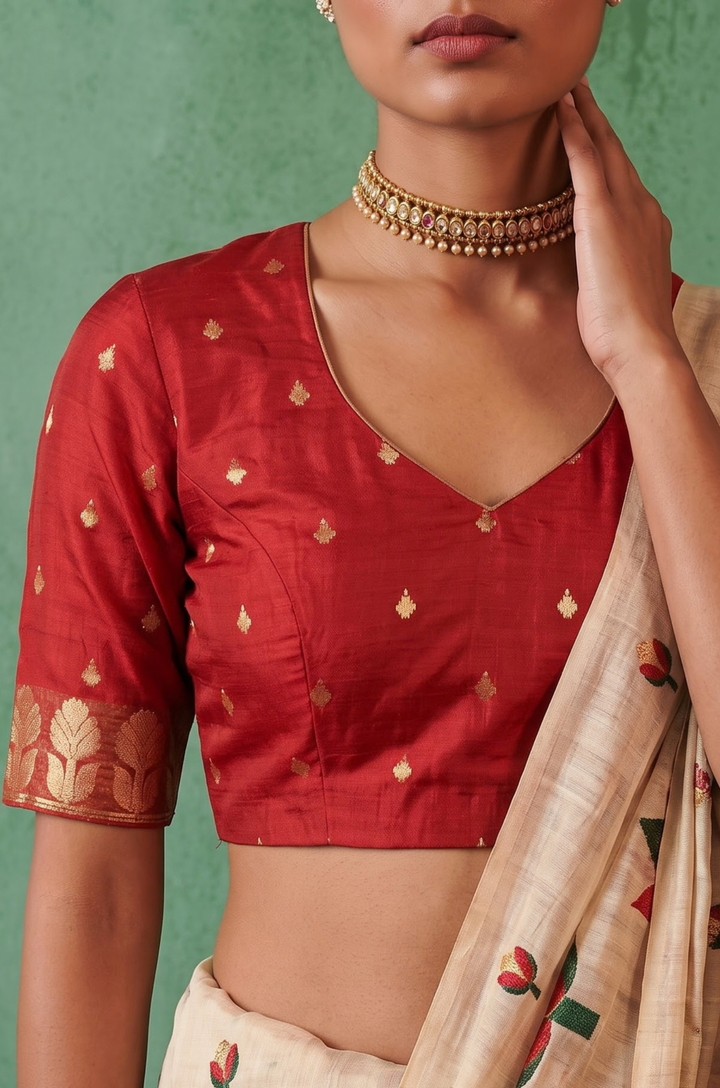 Red Woven Jamdhani Cotton Saree | Saadgi Collection