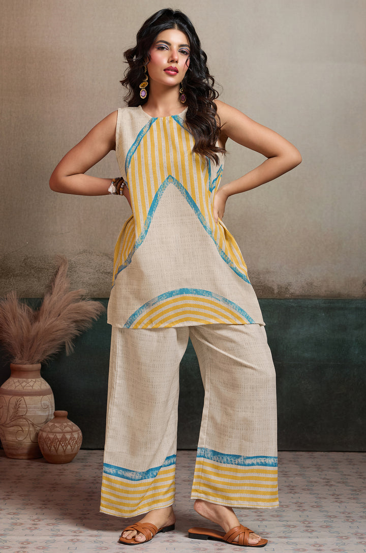 Sunbeam Stripe Linen Women Co-ord set with Digital Print