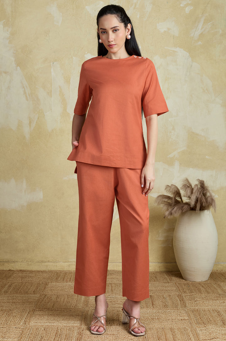 Tangerine Ease Pure Cotton Women Co-ord set