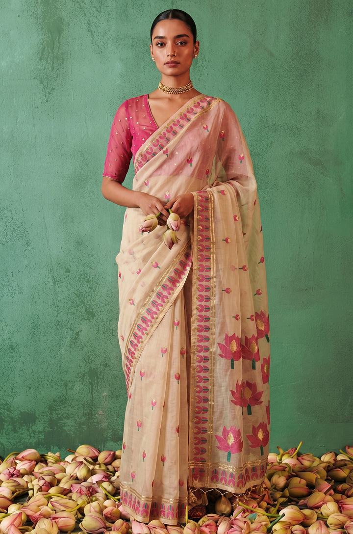 Pink Woven Jamdhani Cotton Saree | Saadgi Collection