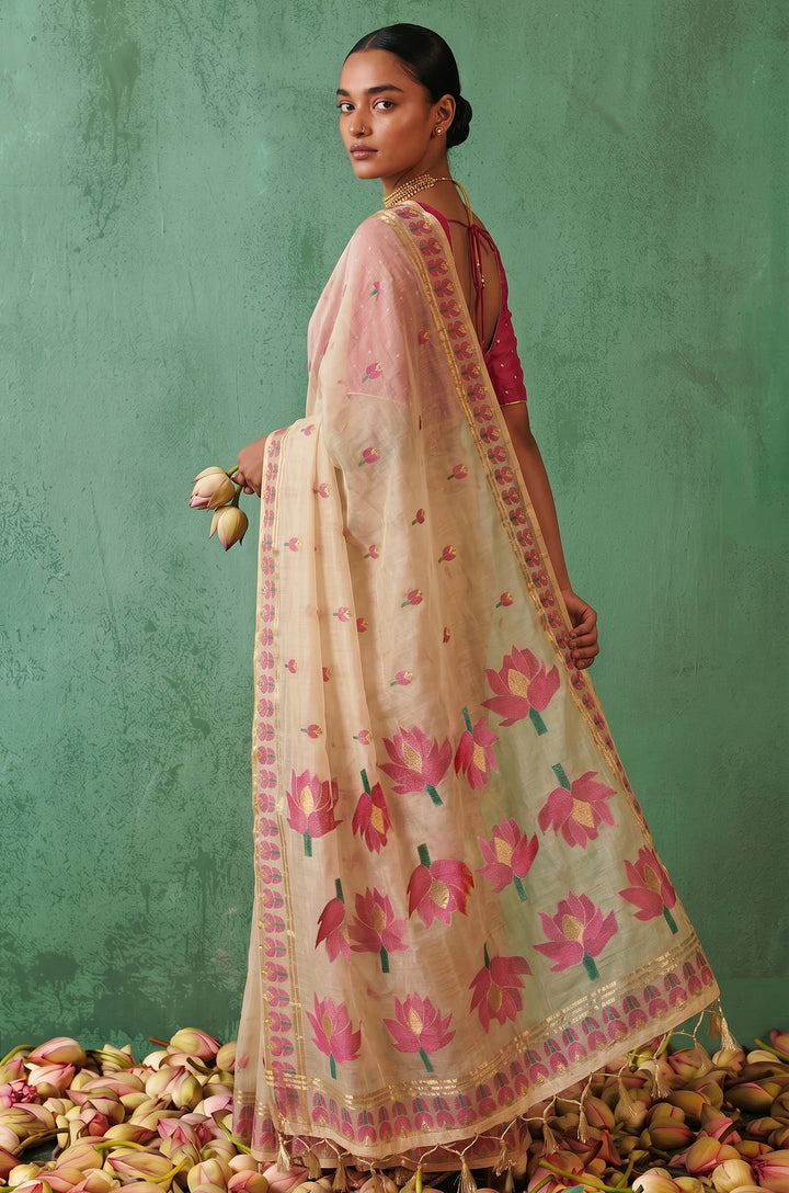 Pink Woven Jamdhani Cotton Saree | Saadgi Collection