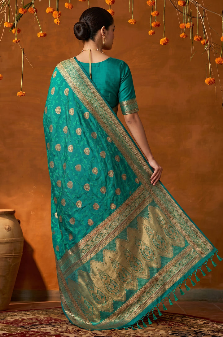 Teal Handloom Woven Silk Saree | Mahotsav Collection