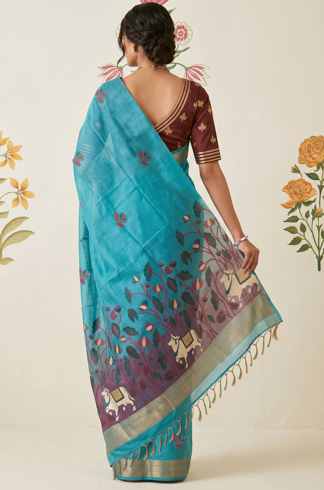Blue Woven Jamdhani Cotton Saree | Braj Collection