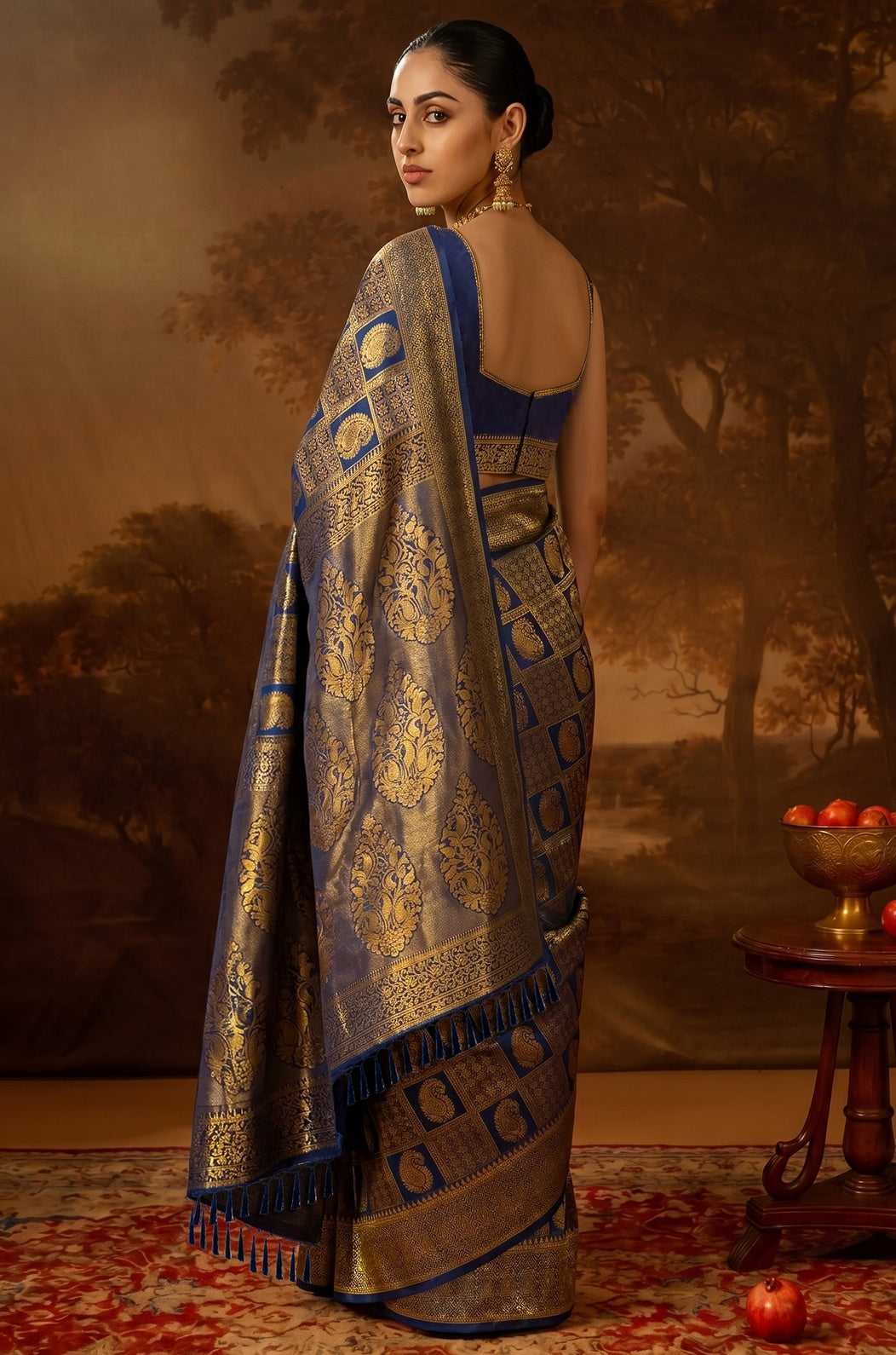 Deep Blue Kanjivaram Woven Silk Saree | Vastra Collection