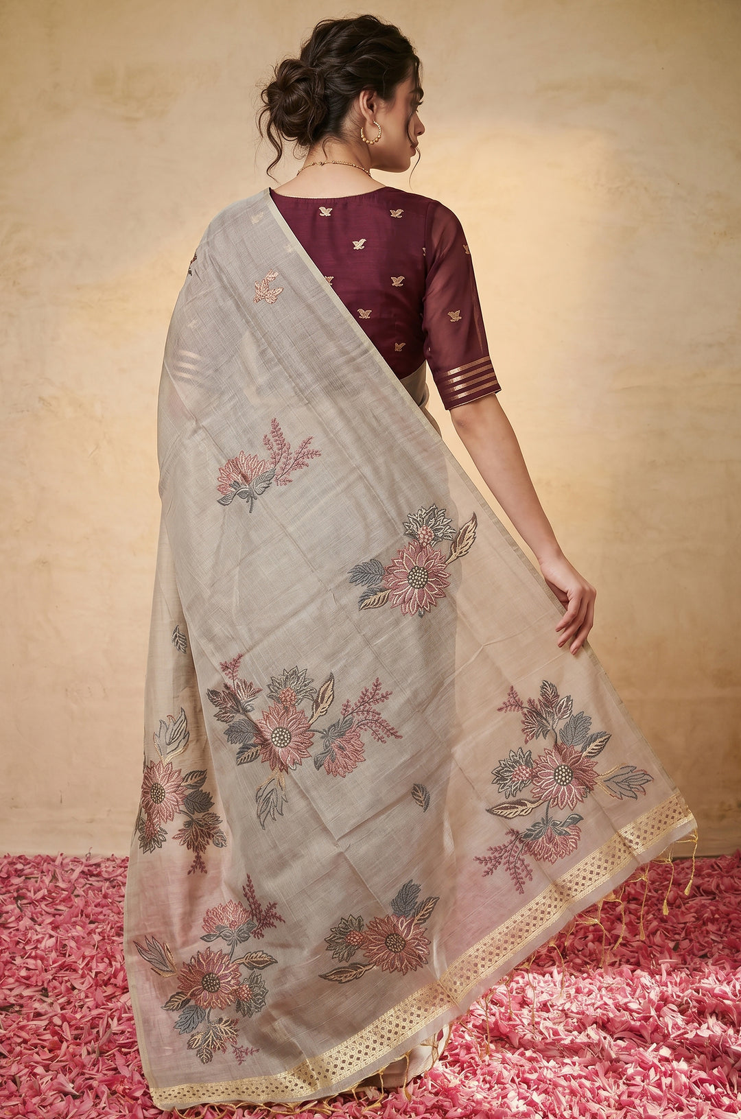 Grey Woven Jamdhani Cotton Saree | Gulnaar Collection