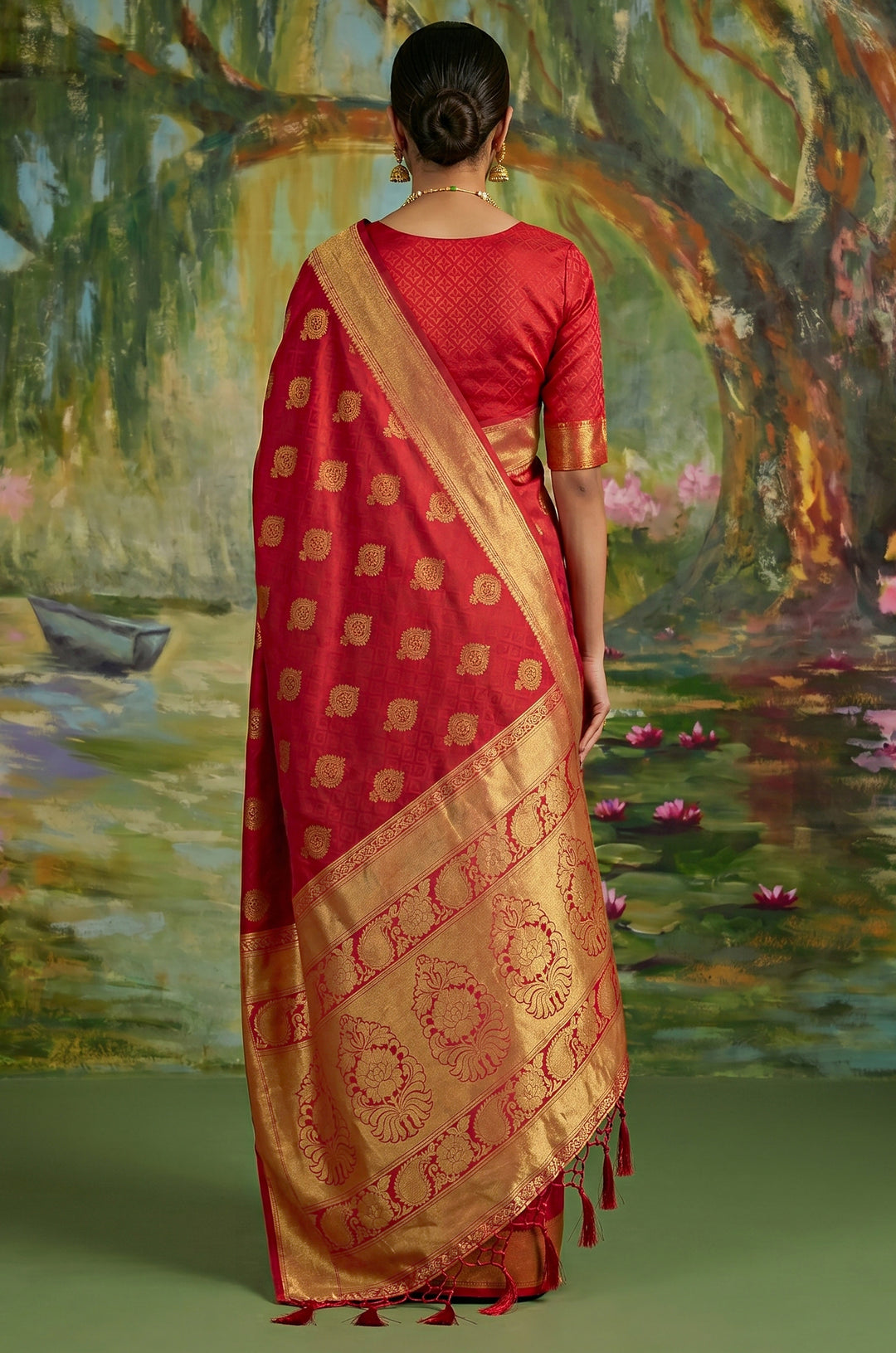 Bright Red Handloom Woven Silk Saree | Aaradhya Collection