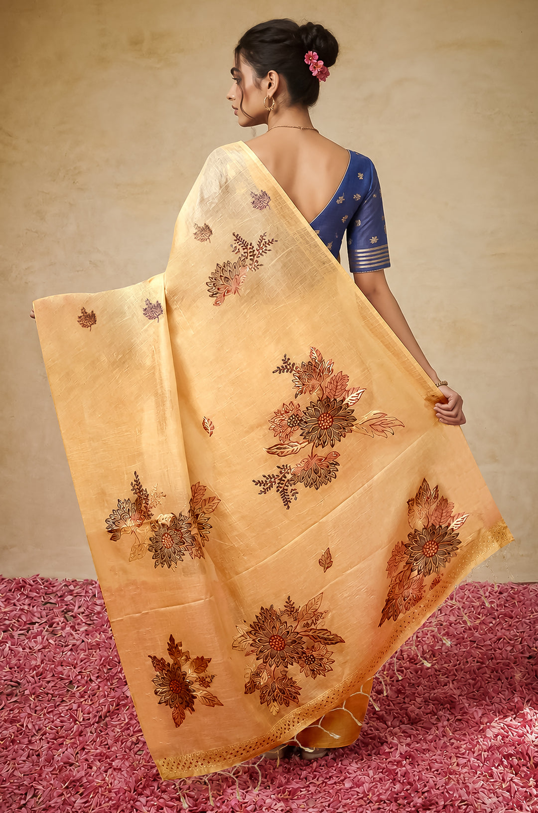 Light Peach Woven Jamdhani Cotton Saree | Gulnaar Collection