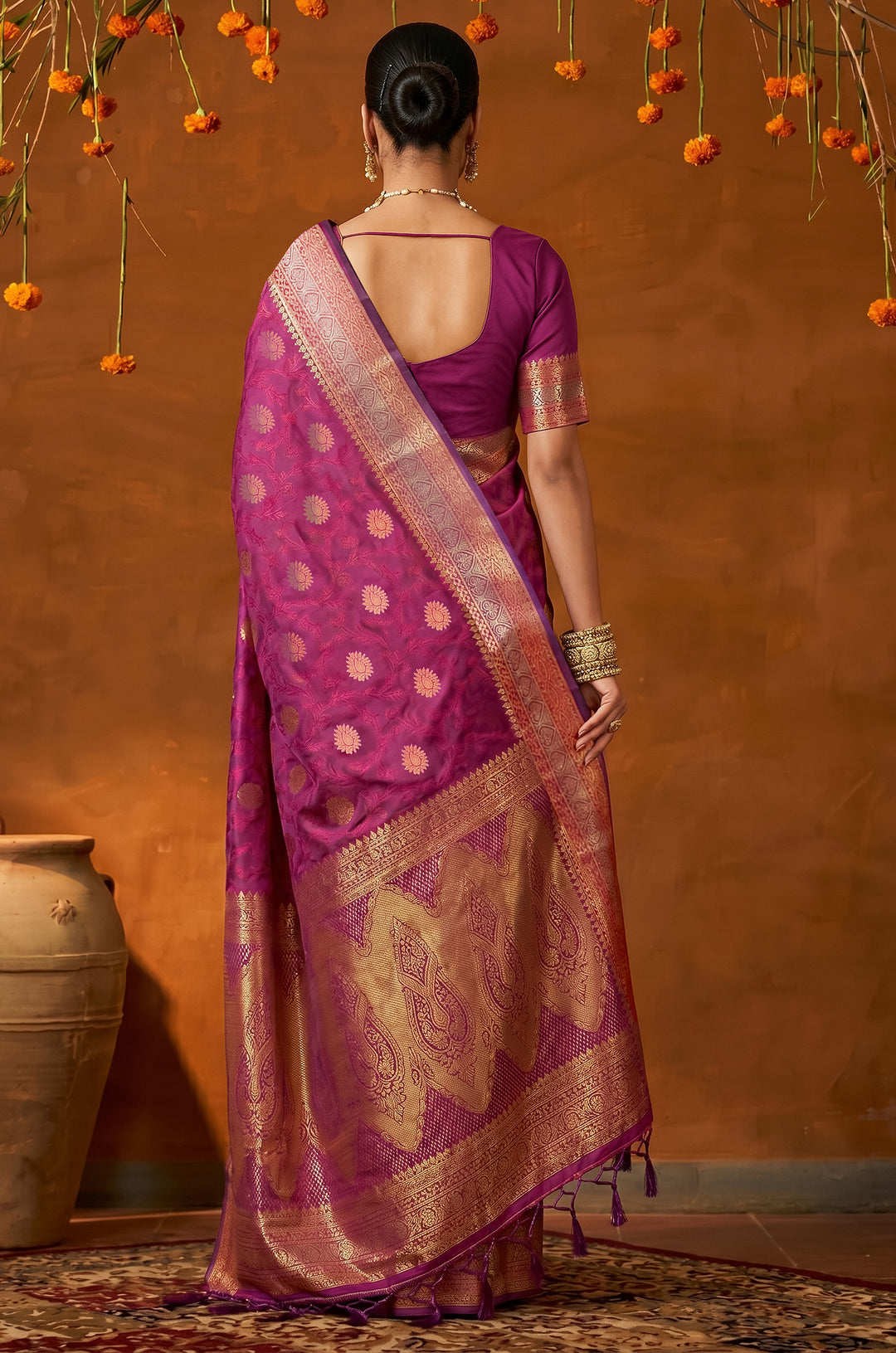 Royal Pink Handloom Woven Silk Saree | Mahotsav Collection