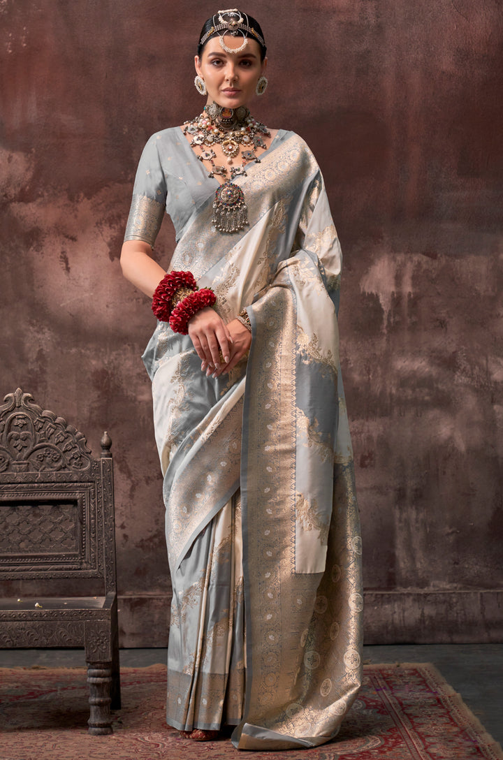 Pastel Blue Chromatic Woven Silk Saree