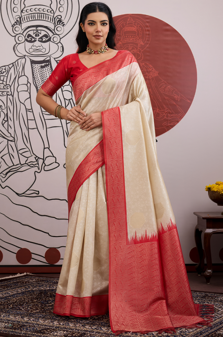Red Modern Muse Woven Paper Silk Saree