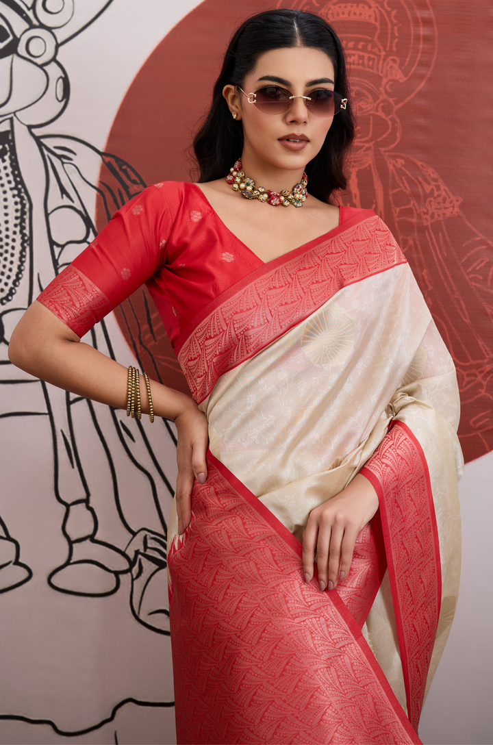 Red Modern Muse Woven Paper Silk Saree