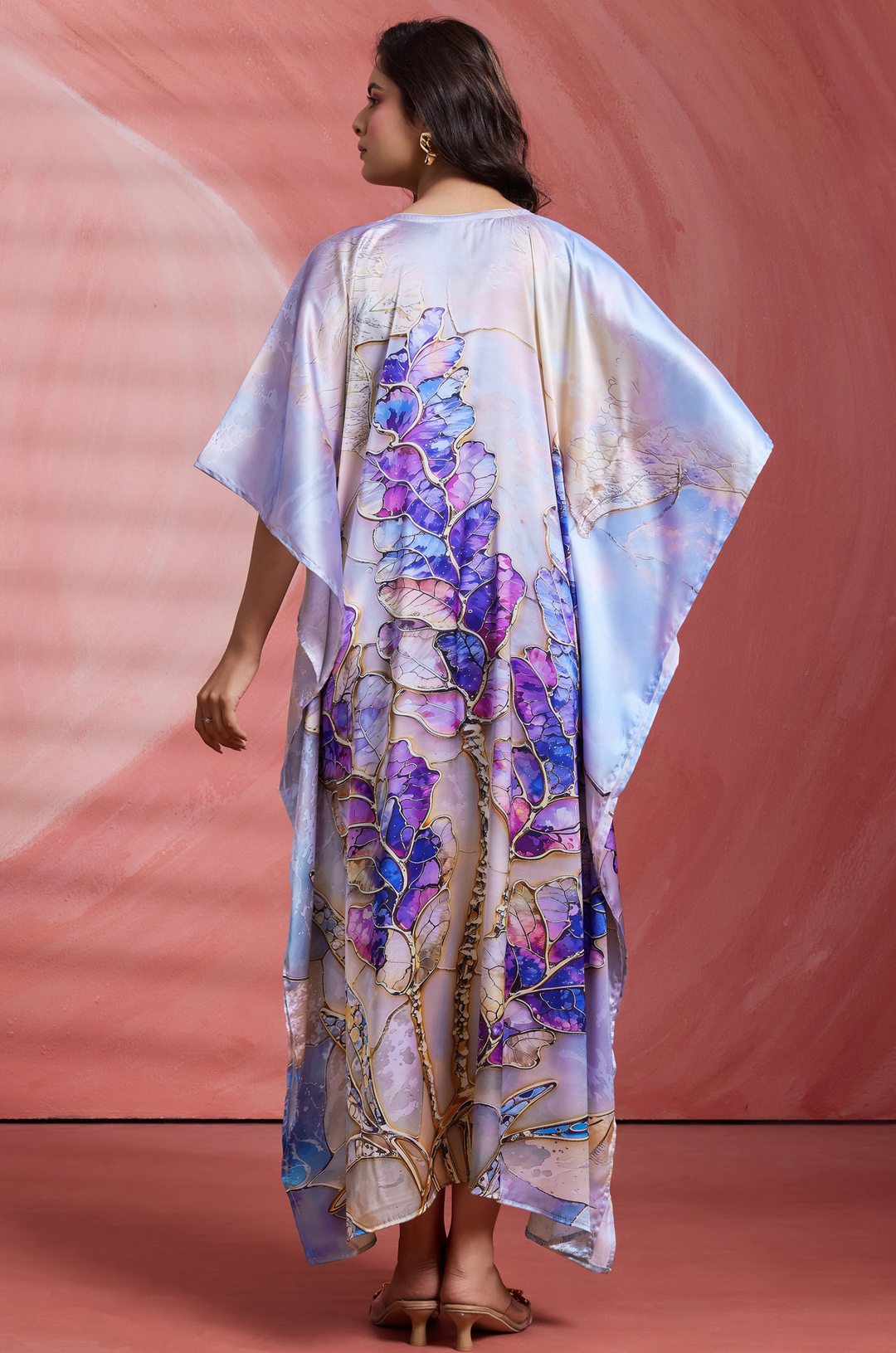 Leaf Vein Kaftan - Women's Satin Kaftan Online India | Label Aarna