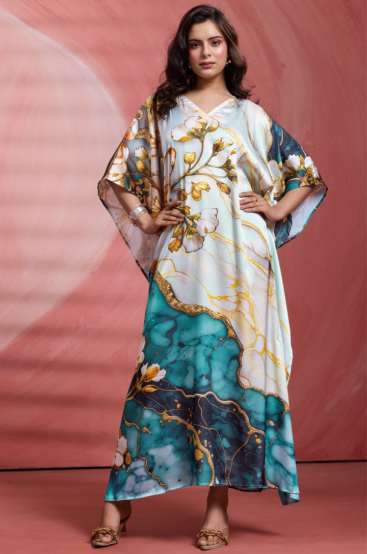Lumi Flow Long Satin Kaftan Dress - Buy Women Kaftan Online India | Label Aarna