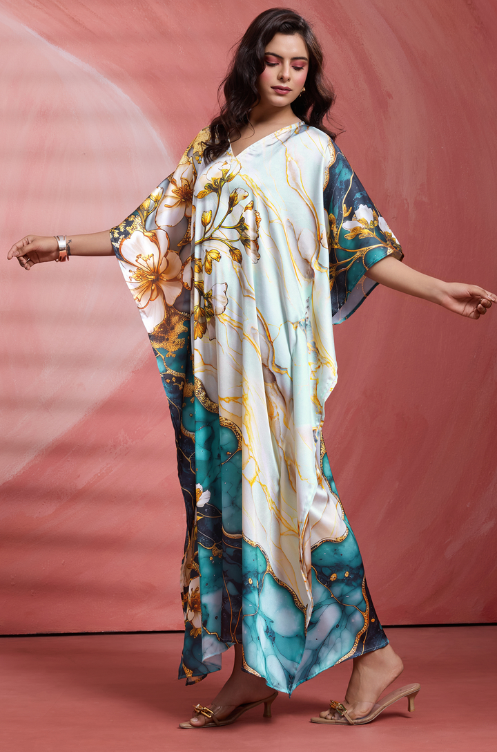 Lumi Flow Kaftan - Women's Satin Kaftan Online India | Label Aarna