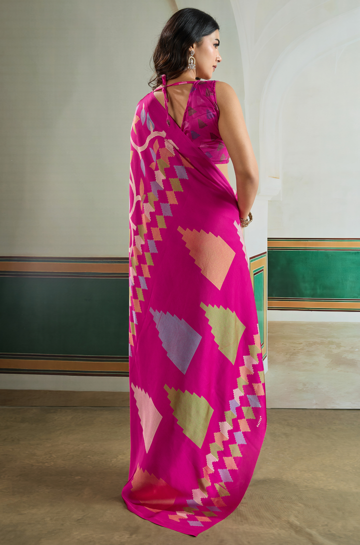 Pink Vibrant Luxe Digital Ajrakh Print Saree
