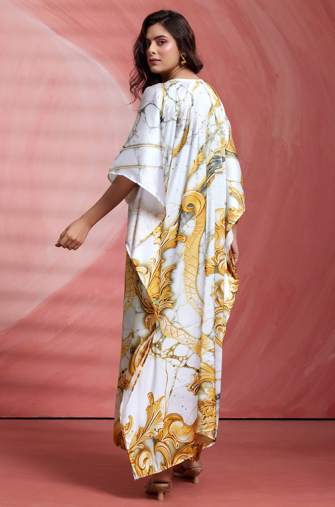 Golden Ornate Kaftan - Women's Satin Kaftan Online India | Label Aarna